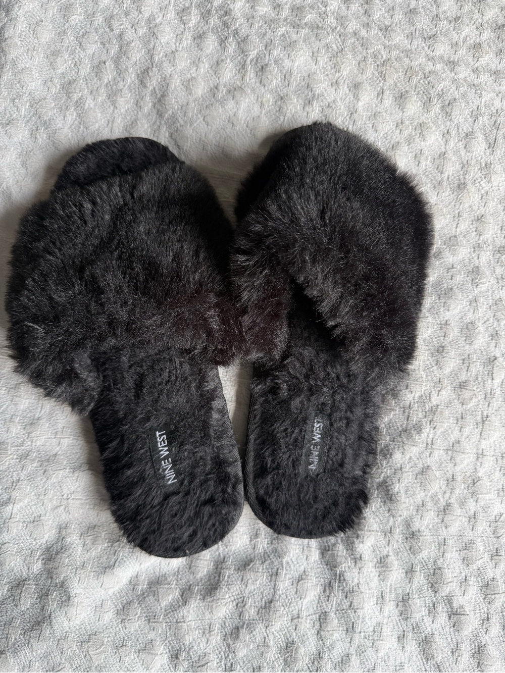 Nine West Women's Black Faux Fur Slide Slippers